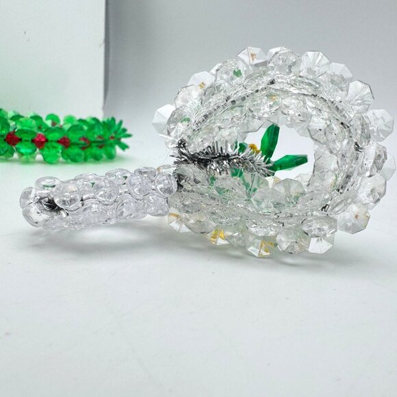 Handmade Christmas Candle Wreath Ornaments Plastic Bead Red Green White 3 Pc Vtg - Picture 6 of 10